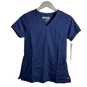 Grey’s Anatomy Indigo/Navy Blue Love Scrub Top NEW